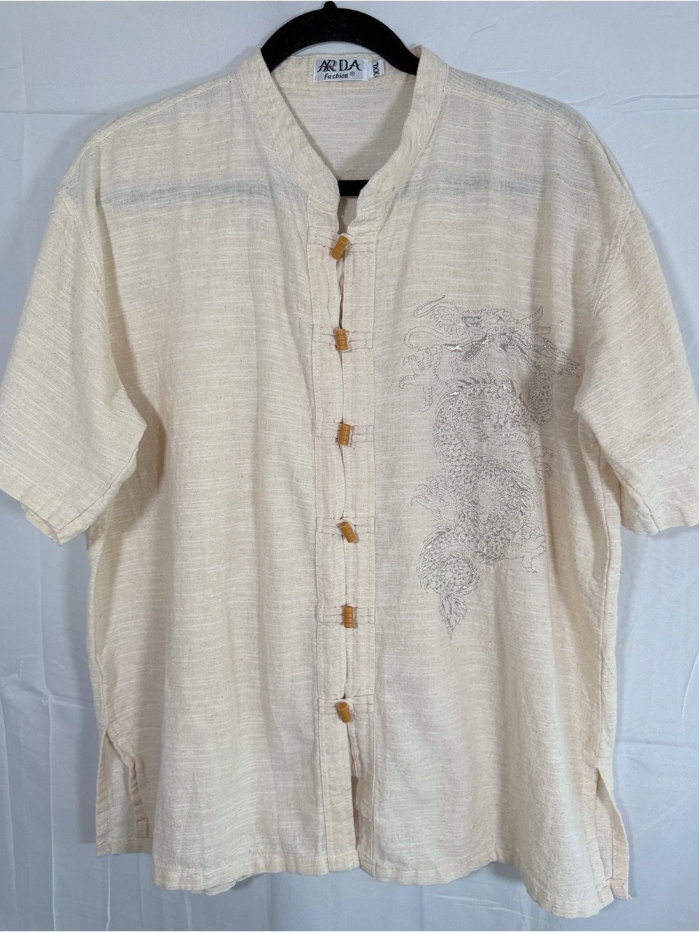 ARDA Vintage Cream Button-Front Dragon Embroidered Shirt